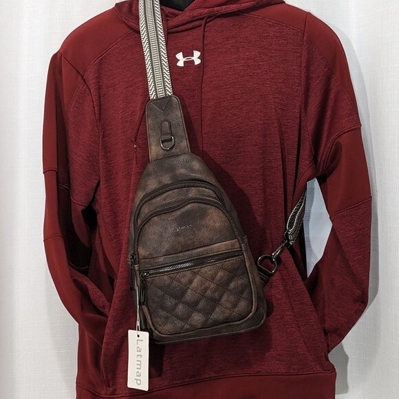 LATMAP Sling Bag Women's  Fanny Pack Faux Leather  Backpack Brown NWT - Picture 3 of 13